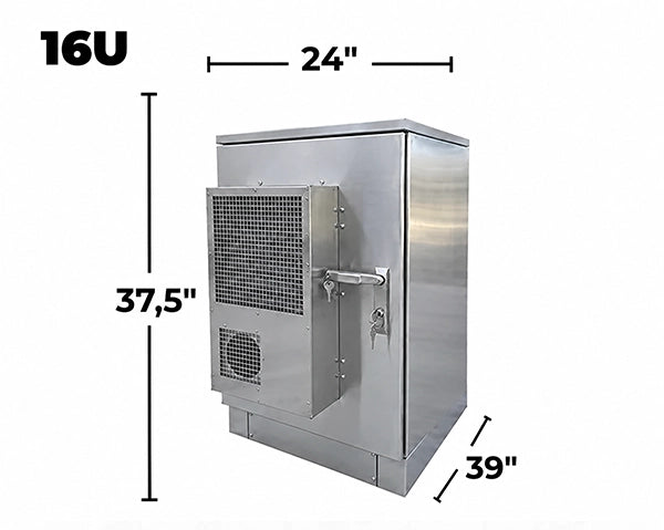 STURDX Climate Series™ 16U IP66 Weatherproof Stainless Steel Outdoor Network Cabinet with Air Conditioner | 24" × 39" (600 × 1000 mm) | 19-Inch Rack Enclosure