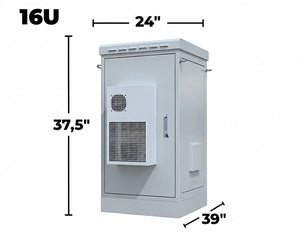 STURDX Climate Series™ 16U IP66 Weatherproof Galvanized Steel Outdoor Network Cabinet with Air Conditioner | 24" × 39" (600 × 1000 mm) | 19-Inch Rack Enclosure
