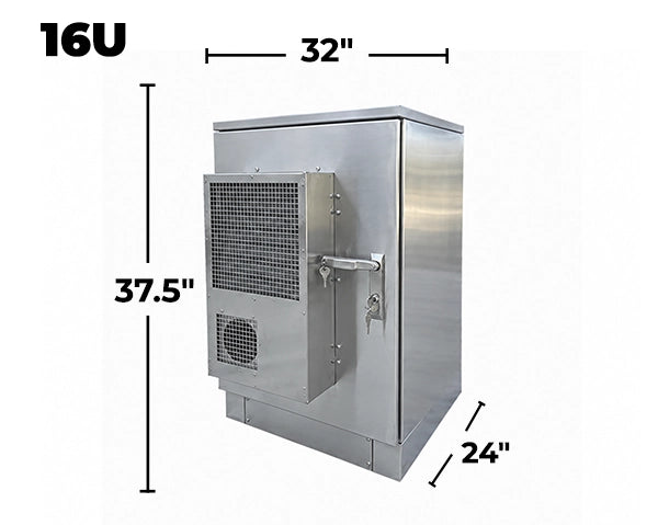 STURDX Climate Series™ 16U IP66 Weatherproof Stainless Steel Outdoor Network Cabinet with Air Conditioner | 24" × 32" (600 × 800 mm) | 19-Inch Rack Enclosure