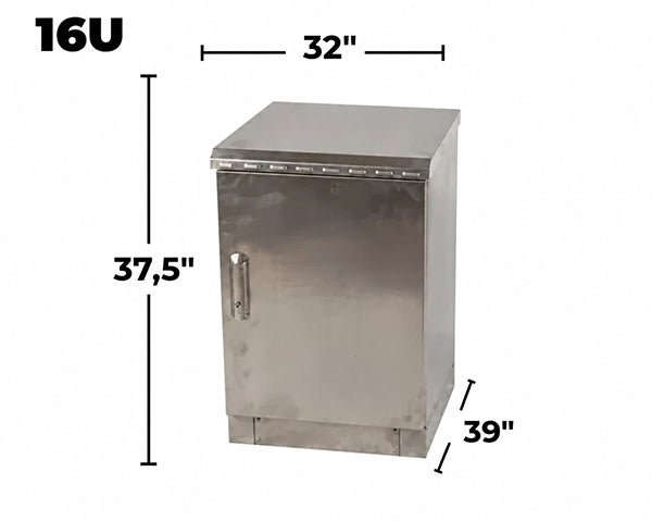 STURDX Essential Series™ 16U IP66 Weatherproof Stainless Steel Outdoor Network Cabinet | 32" × 39" (800 × 1000 mm) | 19-Inch Rack Enclosure