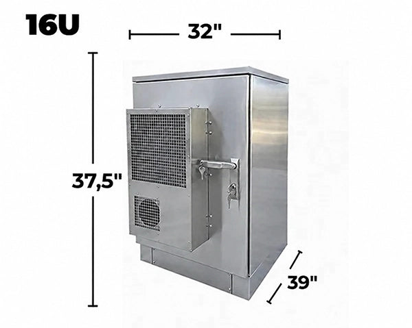 STURDX Climate Series™ 16U IP66 Weatherproof Stainless Steel Outdoor Network Cabinet with Air Conditioner | 32" × 39" (800 × 1000 mm) | 19-Inch Rack Enclosure