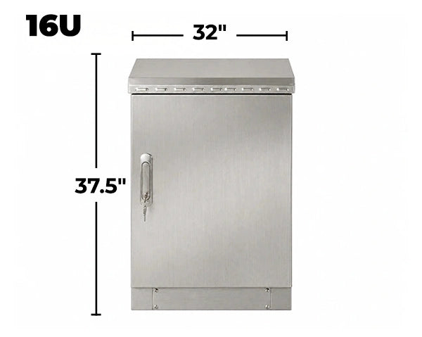 STURDX Essential Series™ 16U IP66 Weatherproof Stainless Steel Outdoor Network Cabinet | 24" × 32" (600 × 800 mm) | 19-Inch Rack Enclosure