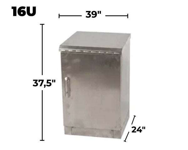 STURDX Essential Series™ 16U IP66 Weatherproof Stainless Steel Outdoor Network Cabinet | 24" × 39" (600 × 1000 mm) | 19-Inch Rack Enclosure