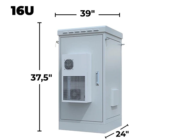 STURDX Climate Series™ 16U IP66 Weatherproof Galvanized Steel Outdoor Network Cabinet with Air Conditioner | 24" × 39" (600 × 1000 mm) | 19-Inch Rack Enclosure