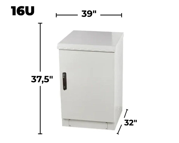 STURDX Essential Series™ 16U IP66 Weatherproof Galvanized Steel Outdoor Network Cabinet | 32" × 39" (800 × 1000 mm) | 19-Inch Rack Enclosure