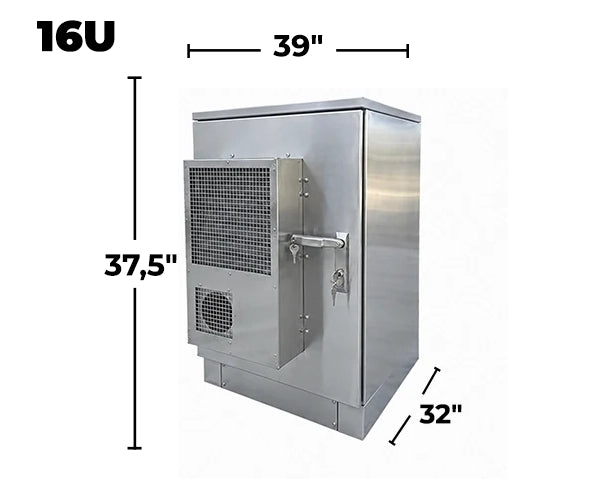 STURDX Climate Series™ 16U IP66 Weatherproof Stainless Steel Outdoor Network Cabinet with Air Conditioner | 32" × 39" (800 × 1000 mm) | 19-Inch Rack Enclosure