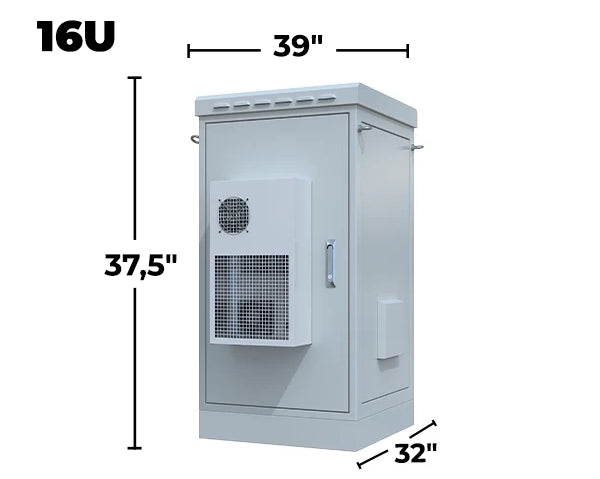 STURDX Climate Series™ 16U IP66 Weatherproof Galvanized Steel Outdoor Network Cabinet with Air Conditioner | 32" × 39" (800 × 1000 mm) | 19-Inch Rack Enclosure