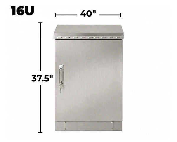 STURDX Essential Series™ 16U IP66 Weatherproof Stainless Steel Outdoor Network Cabinet | 24" × 40" (600 × 1000 mm) | 19-Inch Rack Enclosure