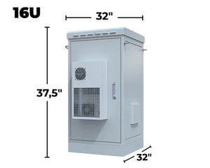 STURDX Climate Series™ 16U IP66 Weatherproof Galvanized Steel Outdoor Network Cabinet with Air Conditioner | 32" × 32" (800 × 800 mm) | 19-Inch Rack Enclosure