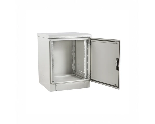 Top lid raised on a STURDX 16U galvanized steel outdoor network cabinet