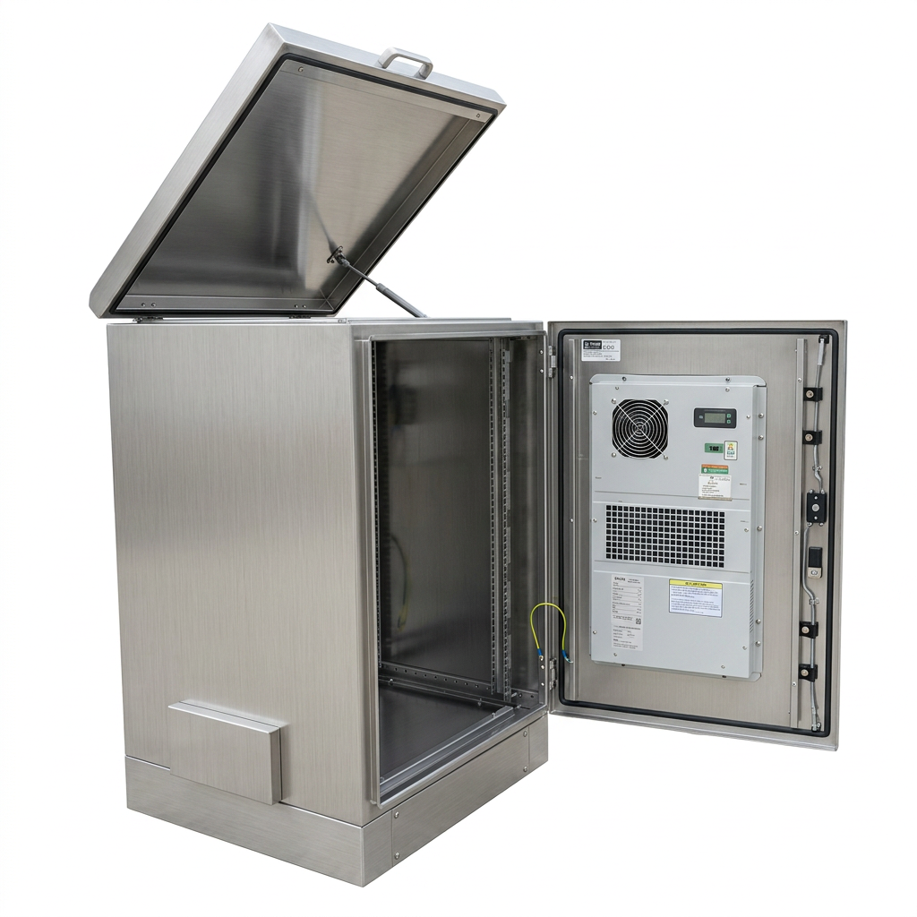 16U stainless steel network cabinet with a door mounted air conditioner