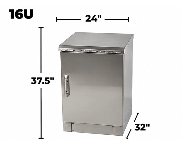 STURDX Essential Series™ 16U IP66 Weatherproof Stainless Steel Outdoor Network Cabinet | 24" × 32" (600 × 800 mm) | 19-Inch Rack Enclosure
