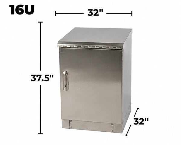 STURDX Essential Series™ 16U IP66 Weatherproof Stainless Steel Outdoor Network Cabinet | 32" × 32" (800 × 800 mm) | 19-Inch Rack Enclosure