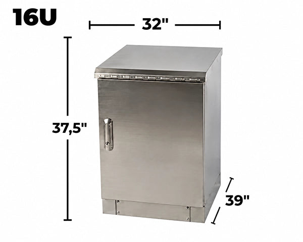 STURDX Essential Series™ 16U IP66 Weatherproof Stainless Steel Outdoor Network Cabinet | 32" × 39" (800 × 1000 mm) | 19-Inch Rack Enclosure