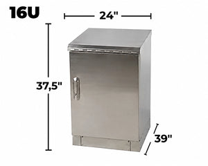 STURDX Essential Series™ 16U IP66 Weatherproof Stainless Steel Outdoor Network Cabinet | 24" × 39" (600 × 1000 mm) | 19-Inch Rack Enclosure