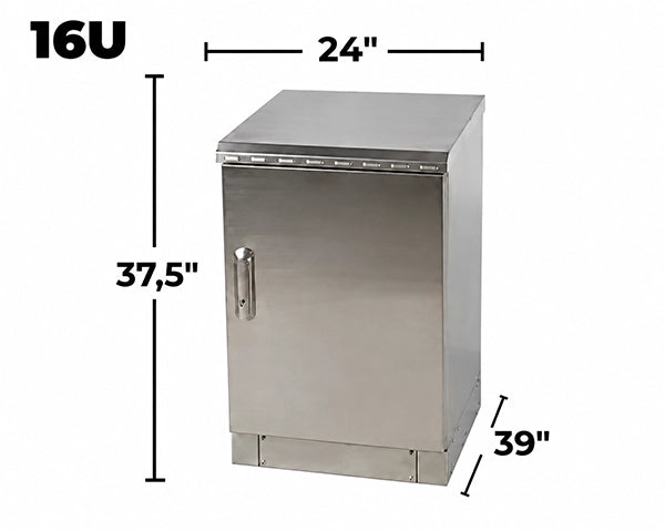 STURDX Essential Series™ 16U IP66 Weatherproof Stainless Steel Outdoor Network Cabinet | 24" × 39" (600 × 1000 mm) | 19-Inch Rack Enclosure