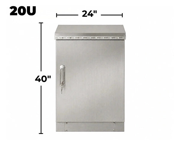 STURDX Essential Series™ 20U IP66 Weatherproof Stainless Steel Outdoor Network Cabinet | 24" × 24" (600 × 600 mm) | 19-Inch Rack Enclosure