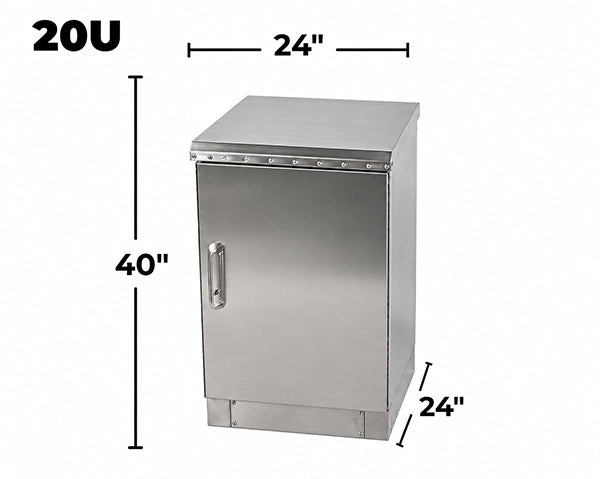 STURDX Essential Series™ 20U IP66 Weatherproof Stainless Steel Outdoor Network Cabinet | 24" × 24" (600 × 600 mm) | 19-Inch Rack Enclosure