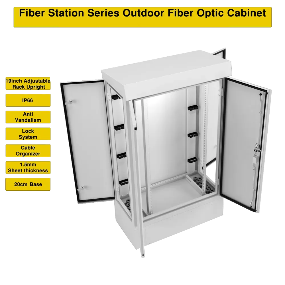 22U 19 inch outdoor fiber optic rack cabinet enclosure with sealed weatherproof build.