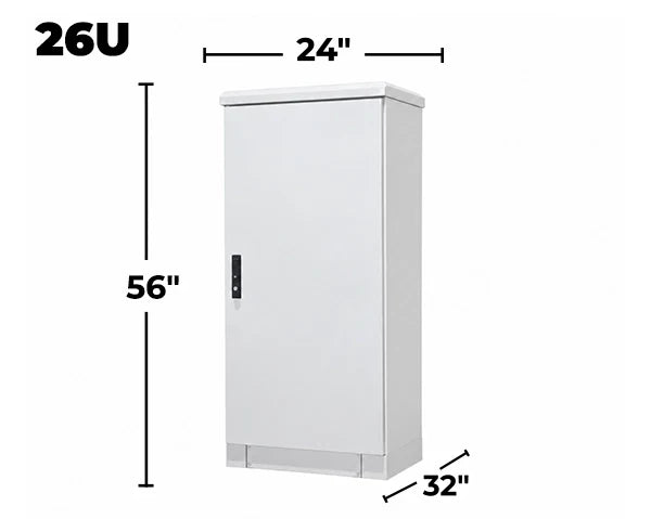 STURDX Essential Series™ 26U IP66 Weatherproof Galvanized Steel Outdoor Network Cabinet | 24" × 32" (600 × 800 mm) | 19-Inch Rack Enclosure