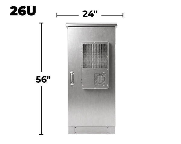 STURDX Climate Series™ 26U IP66 Weatherproof Stainless Steel Outdoor Network Cabinet with Air Conditioner | 24" × 24" (600 × 600 mm) | 19-Inch Rack Enclosure