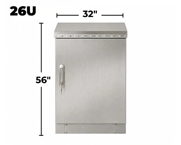 STURDX Essential Series™ 26U IP66 Weatherproof Stainless Steel Outdoor Network Cabinet | 24" × 32" (600 × 800 mm) | 19-Inch Rack Enclosure