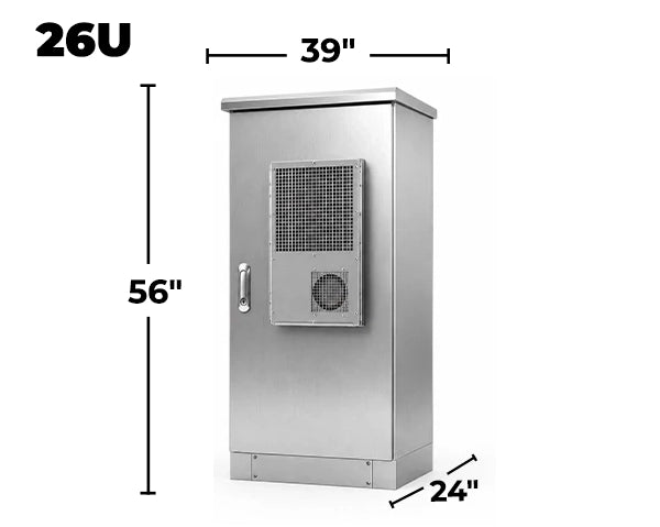 STURDX Climate Series™ 26U IP66 Weatherproof Stainless Steel Outdoor Network Cabinet with Air Conditioner | 24" × 39" (600 × 1000 mm) | 19-Inch Rack Enclosure