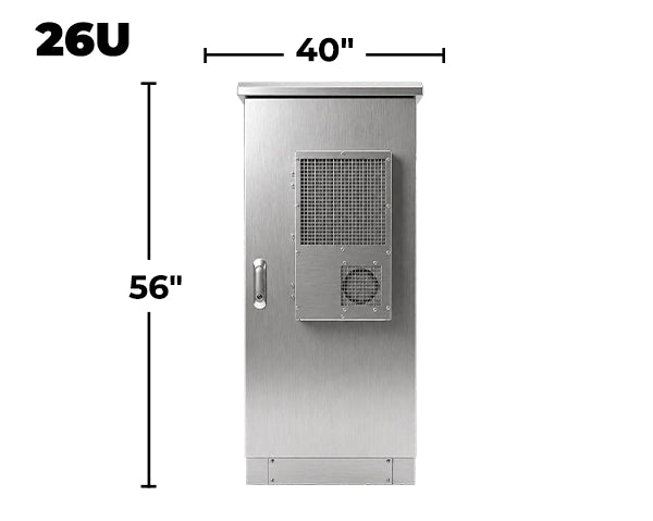 STURDX Climate Series™ 26U IP66 Weatherproof Stainless Steel Outdoor Network Cabinet with Air Conditioner | 24" × 40" (600 × 1000 mm) | 19-Inch Rack Enclosure