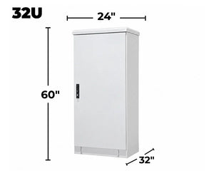 STURDX Essential Series™ 32U IP66 Weatherproof Galvanized Steel Outdoor Network Cabinet | 24" × 32" (600 × 800 mm) | 19-Inch Rack Enclosure