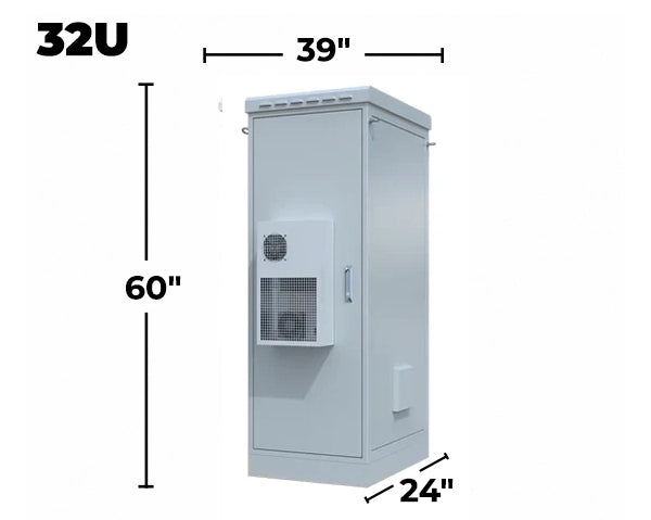 STURDX Climate Series™ 32U IP66 Weatherproof Galvanized Steel Outdoor Network Cabinet with Air Conditioner | 24" × 39" (600 × 1000 mm) | 19-Inch Rack Enclosure