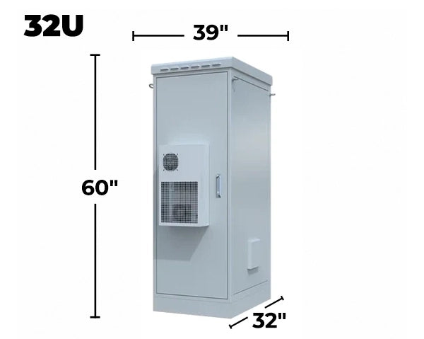 STURDX Climate Series™ 32U IP66 Weatherproof Galvanized Steel Outdoor Network Cabinet with Air Conditioner | 32" × 39" (800 × 1000 mm) | 19-Inch Rack Enclosure