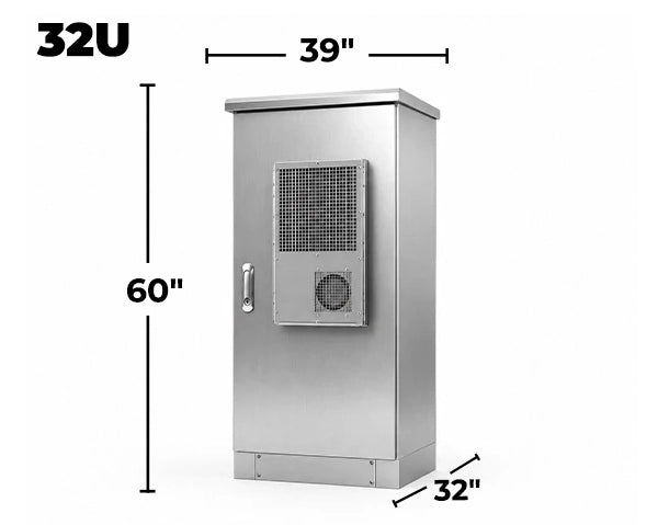 STURDX Climate Series™ 32U IP66 Weatherproof Stainless Steel Outdoor Network Cabinet with Air Conditioner | 32" × 39" (800 × 1000 mm) | 19-Inch Rack Enclosure