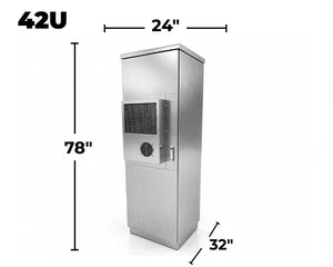 STURDX Climate Series™ 42U IP66 Weatherproof Stainless Steel Outdoor Network Cabinet with Air Conditioner | 24" × 32" (600 × 800 mm) | 19-Inch Rack Enclosure