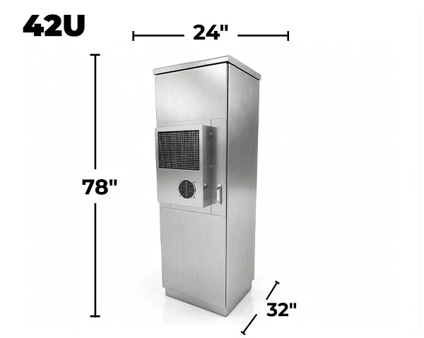 STURDX Climate Series™ 42U IP66 Weatherproof Stainless Steel Outdoor Network Cabinet with Air Conditioner | 24" × 32" (600 × 800 mm) | 19-Inch Rack Enclosure