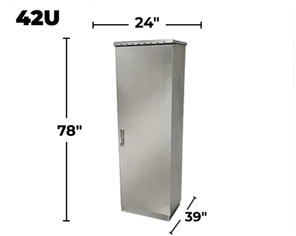 STURDX Essential Series™ 42U IP66 Weatherproof Stainless Steel Outdoor Network Cabinet | 24" × 39" (600 × 1000 mm) | 19-Inch Rack Enclosure