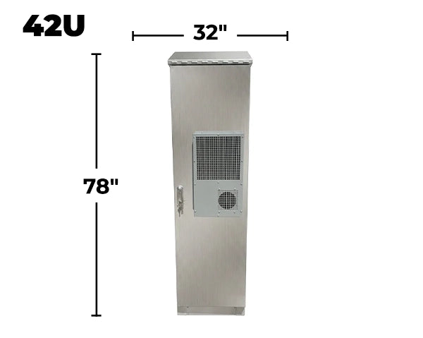 STURDX Climate Series™ 42U IP66 Weatherproof Stainless Steel Outdoor Network Cabinet with Air Conditioner | 24" × 32" (600 × 800 mm) | 19-Inch Rack Enclosure