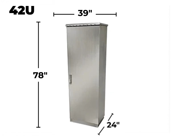 STURDX Essential Series™ 42U IP66 Weatherproof Stainless Steel Outdoor Network Cabinet | 24" × 39" (600 × 1000 mm) | 19-Inch Rack Enclosure