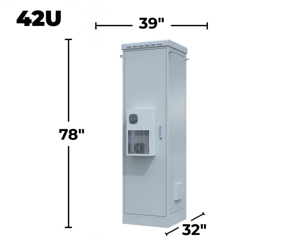 STURDX Climate Series™ 42U Outdoor Network Cabinet with Air Conditioner | 32" × 39" (800 × 1000 mm) | Galvanized Steel | IP66 | 19-Inch Rack Enclosure