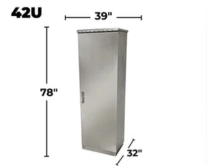 STURDX Essential Series™ 42U Stainless Steel Outdoor Network Cabinet | 32" × 39" (800 × 1000 mm) | IP66 Weatherproof | 19-Inch Rack Enclosure