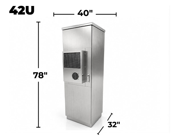 STURDX Climate Series™ 42U Stainless Steel Outdoor Network Cabinet with Air Conditioner | 32" × 40" (800 × 1000 mm) | IP66 Weatherproof | 19-Inch Rack Enclosure