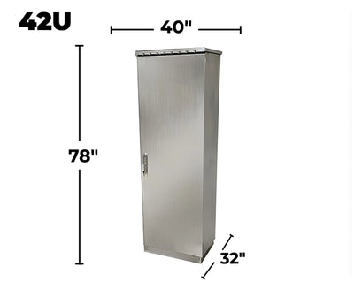 STURDX Essential Series™ 42U Stainless Steel Outdoor Network Cabinet | 32" × 40" (800 × 1000 mm) | IP66 Weatherproof | 19-Inch Rack Enclosure