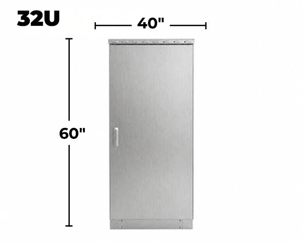STURDX Essential Series™ 32U IP66 Weatherproof Stainless Steel Outdoor Network Cabinet | 24" × 40" (600 × 1000 mm) | 19-Inch Rack Enclosure