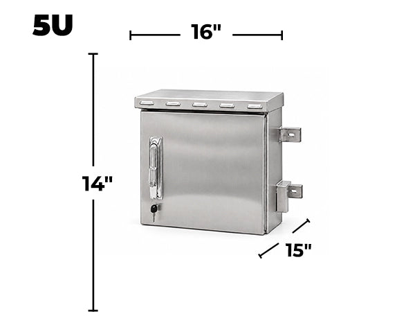 STURDX Outdoor Security Series™ 5U IP66 Weatherproof Stainless Steel Outdoor Mini Security Cabinet | 15" × 16" (371 × 400 mm) | 10-Inch Equipment Enclosure