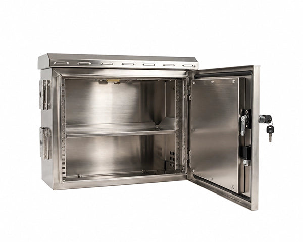 STURDX Essential Series™ 7U IP66 Weatherproof Stainless Steel Outdoor Network Cabinet | 24" × 10" (600 × 250 mm) | 19-Inch Pole Mount Rack Enclosure