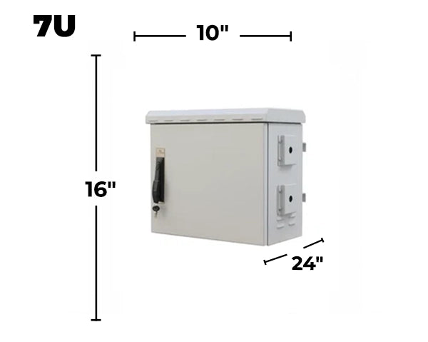 STURDX Outdoor Security Series™ 7U IP66 Weatherproof Galvanized Steel Security Camera Cabinet | 24" × 10" (600 × 250 mm) | 19-Inch Outdoor Security Enclosure
