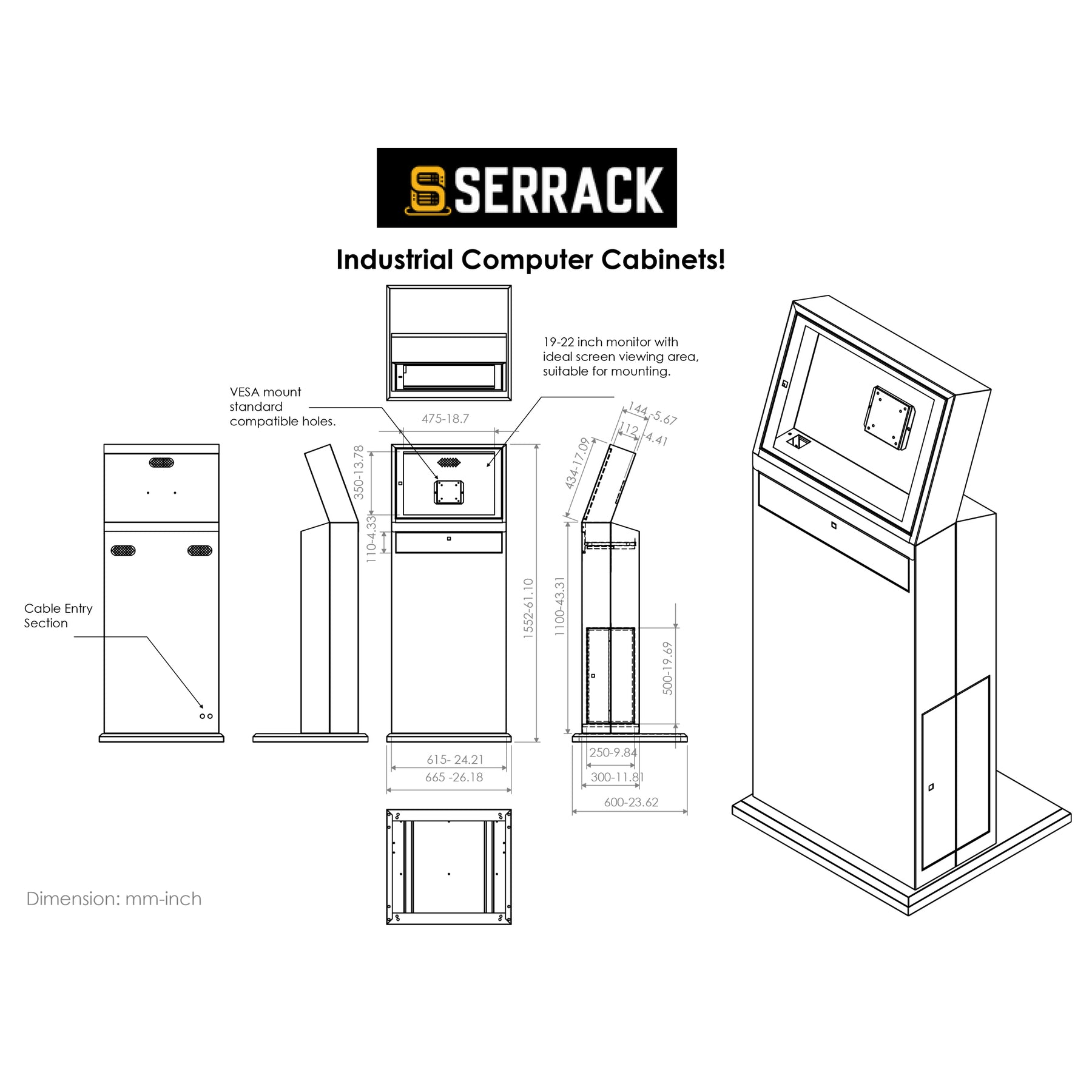 Gabinete para computadora industrial móvil V1 | Carro para estación de ...