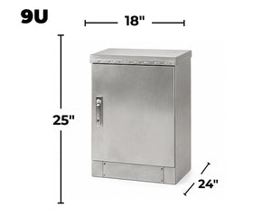 STURDX Essential Series™ 9U IP66 Weatherproof Stainless Steel Outdoor Network Cabinet | 24" × 18" (600 × 450 mm) | 19-Inch Rack Enclosure
