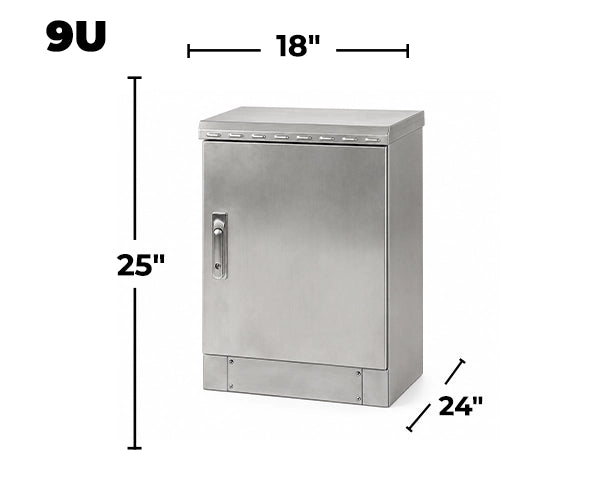 STURDX Essential Series™ 9U IP66 Weatherproof Stainless Steel Outdoor Network Cabinet | 24" × 18" (600 × 450 mm) | 19-Inch Rack Enclosure