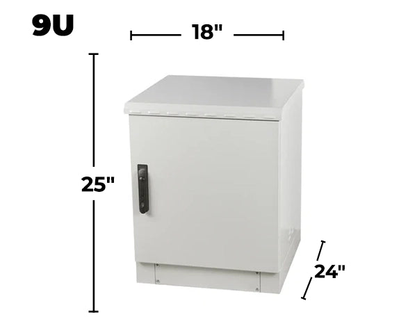 STURDX Essential Series™ 9U IP66 Weatherproof Galvanized Steel Outdoor Network Cabinet | 24" × 18" (600 × 450 mm) | 19-Inch Rack Enclosure