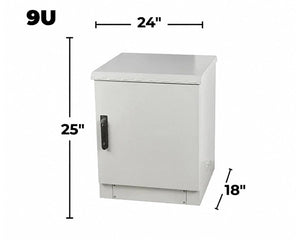 STURDX Essential Series™ 9U IP66 Weatherproof Galvanized Steel Outdoor Network Cabinet | 24" × 18" (600 × 450 mm) | 19-Inch Rack Enclosure